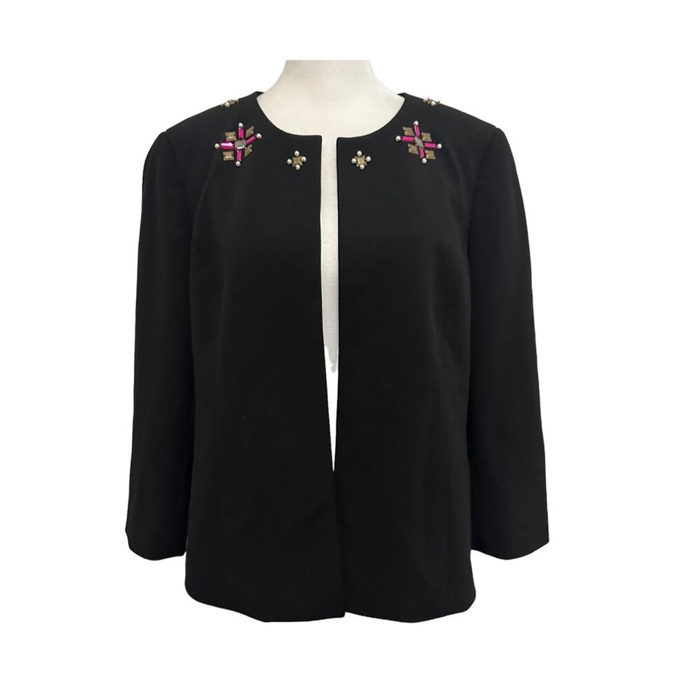 NWT Jeweled Collar Black Open Blazer Jacket US 8 Kasper Separates Resort 2018